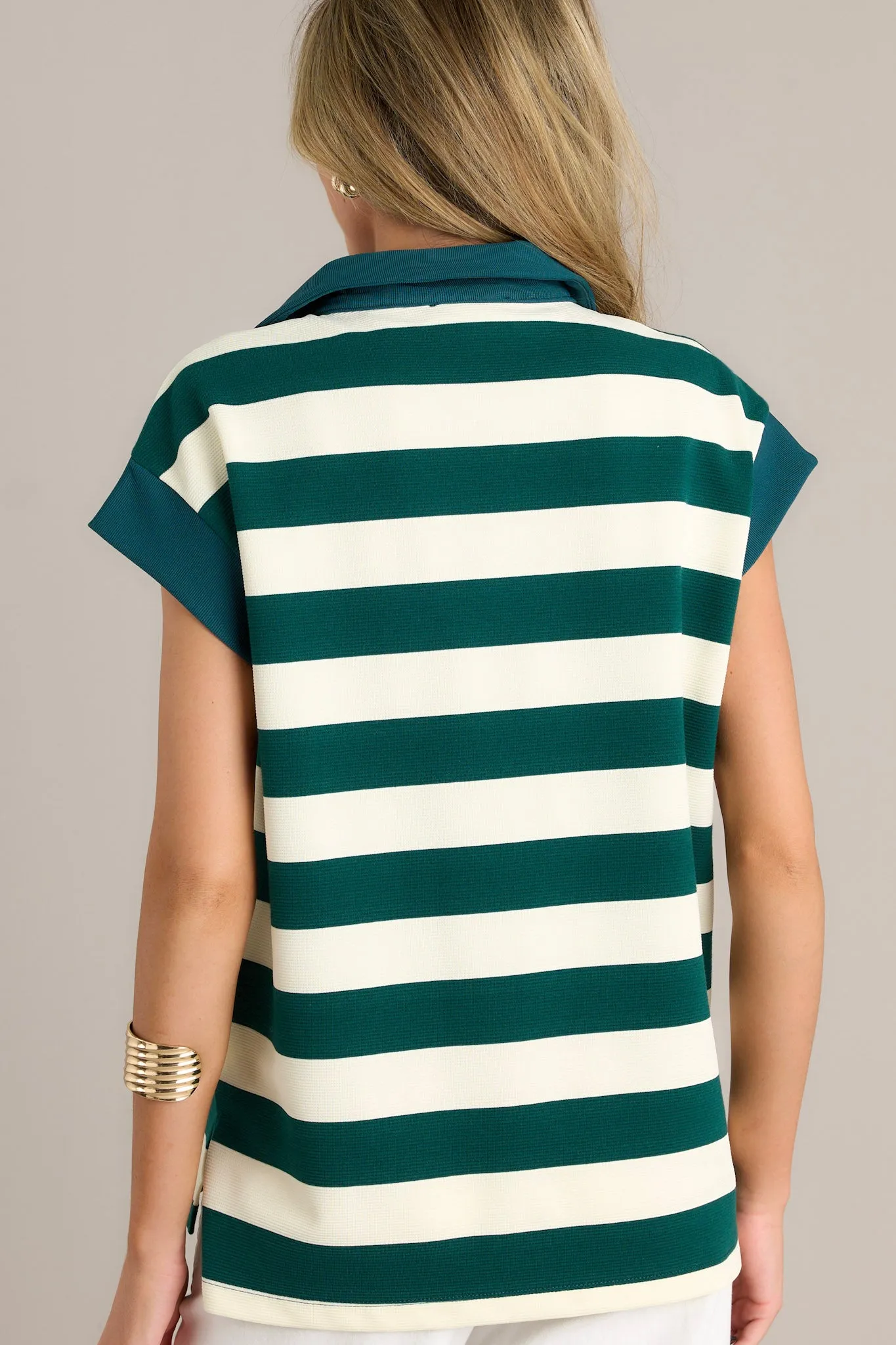 Earthy Elegance Forest Green Stripe Cap Sleeve Top