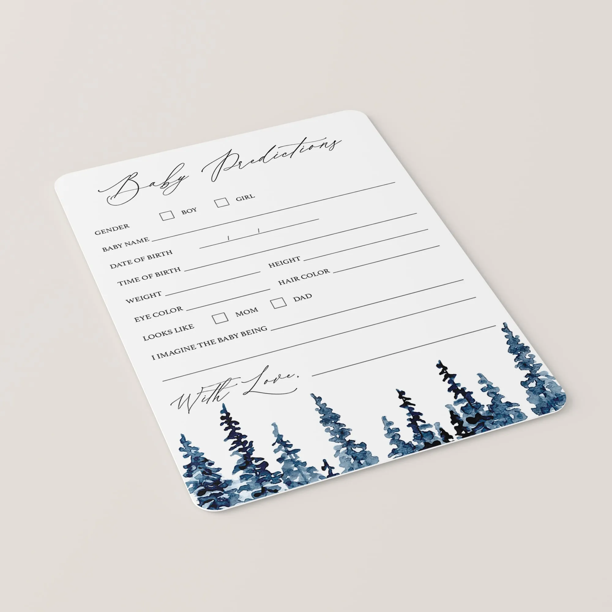 Forest Baby Shower Baby Prediction Cards Printable