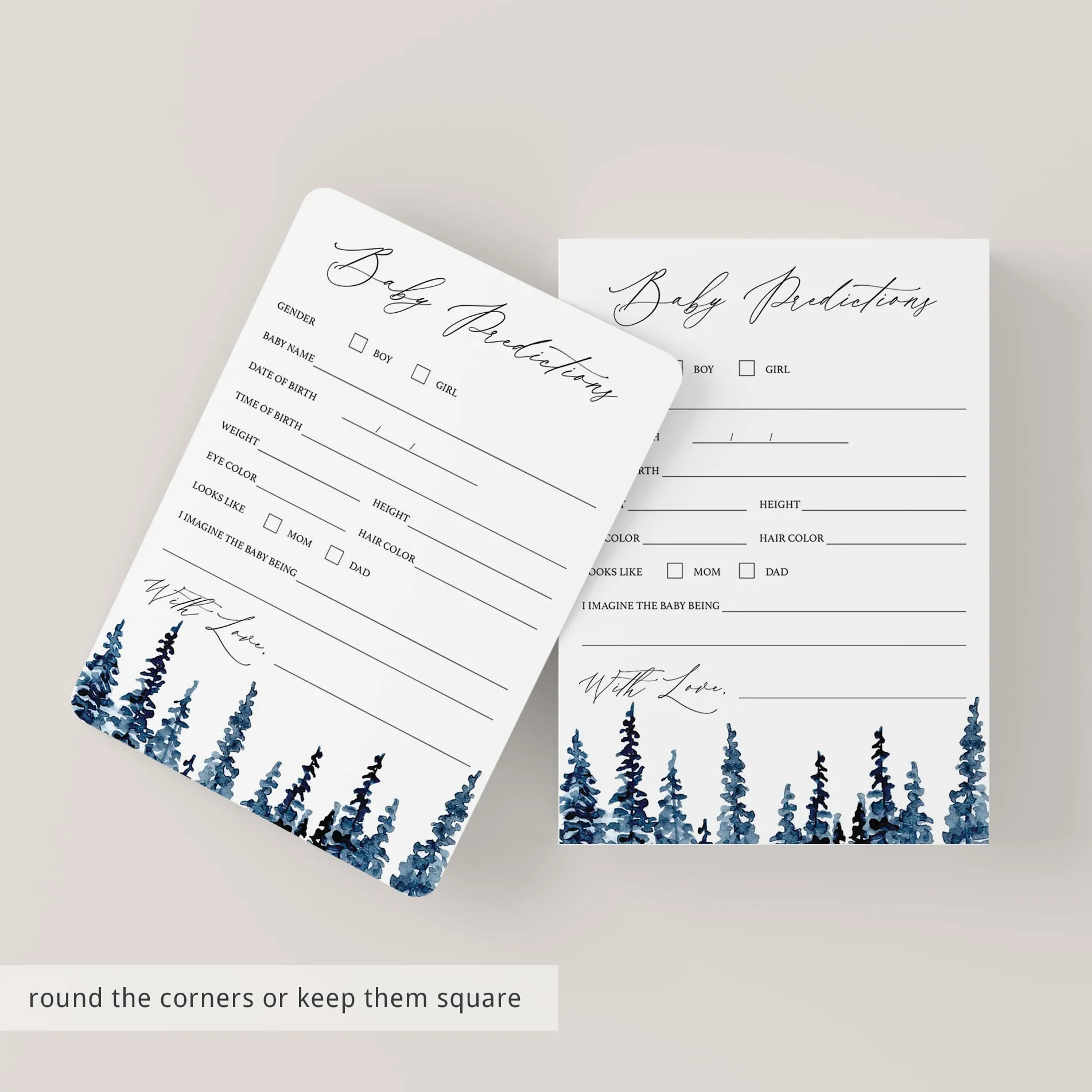 Forest Baby Shower Baby Prediction Cards Printable