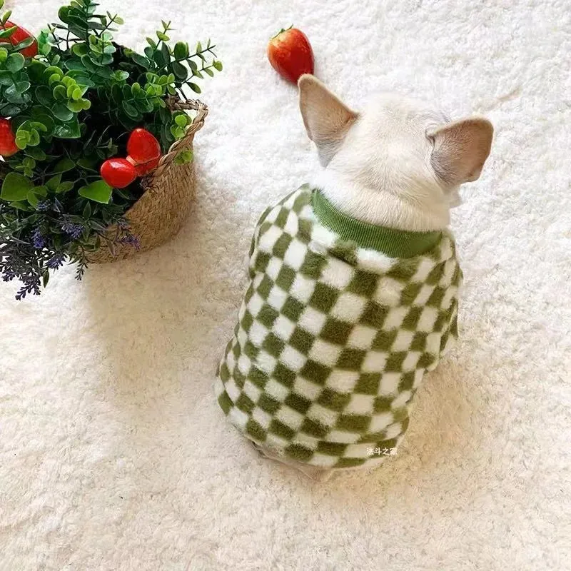 French Bulldog Winter Dog Clothes Coat Warm and Thickened Vest Jacket Fat Dog Costume Bulldog Pug Green Plaid Pet Dog Clothes