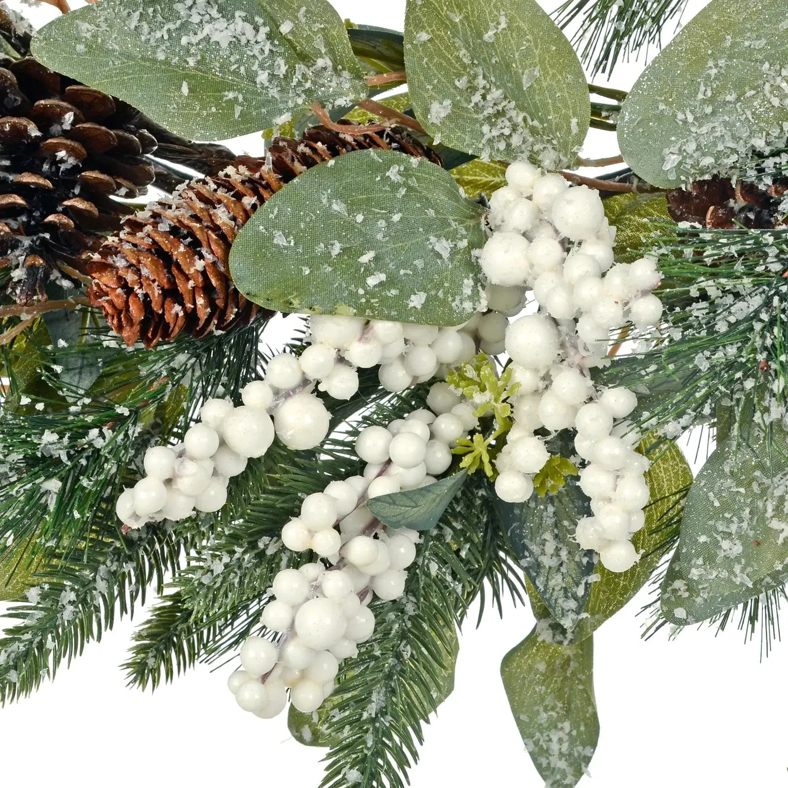 Frosted Christmas Wreath Snowberries Forest Pine Cones 60cm