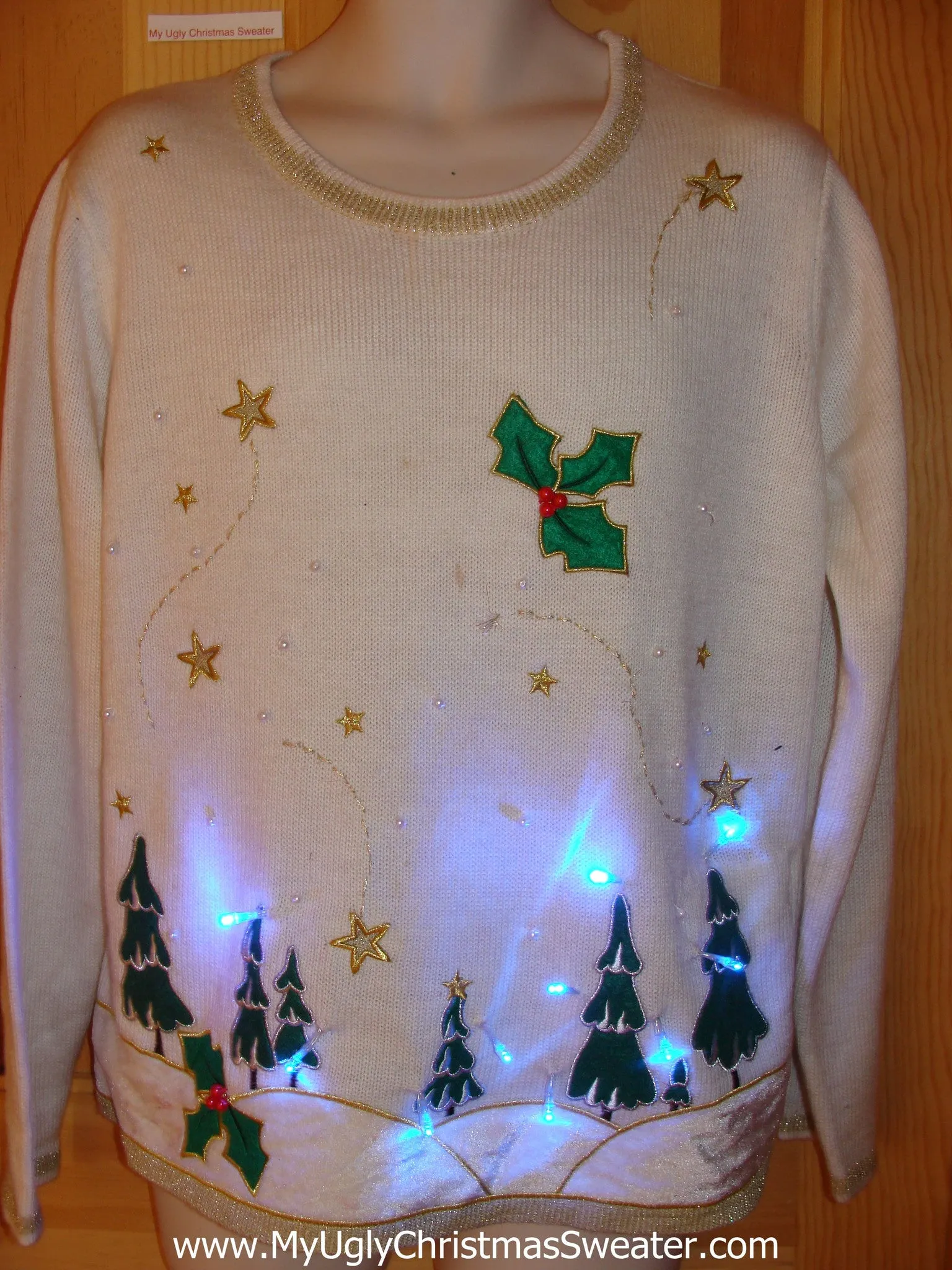 Funny Christmas Sweater with Lights Illuminated Forest