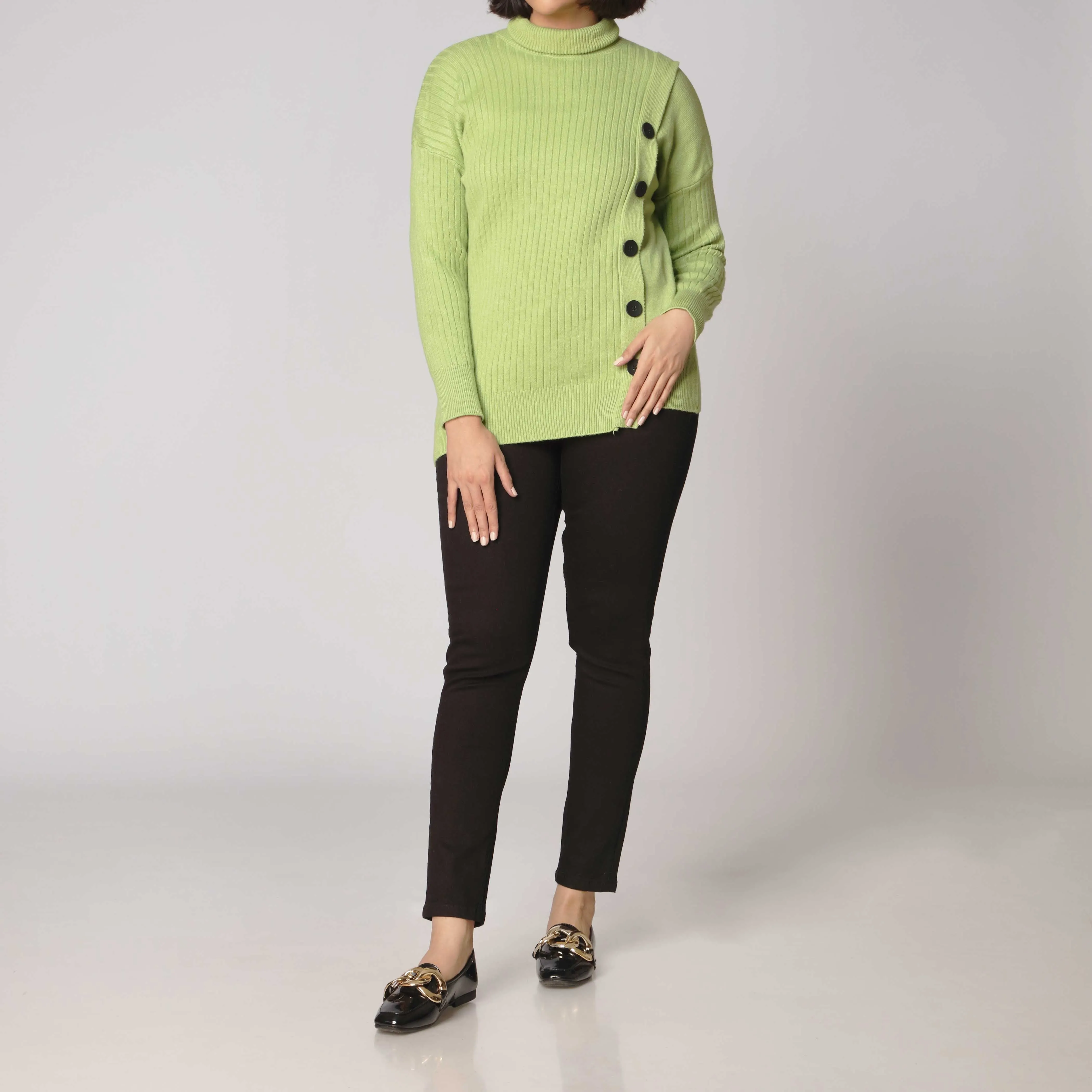 Green High Neck Pullover Sweater PW2915