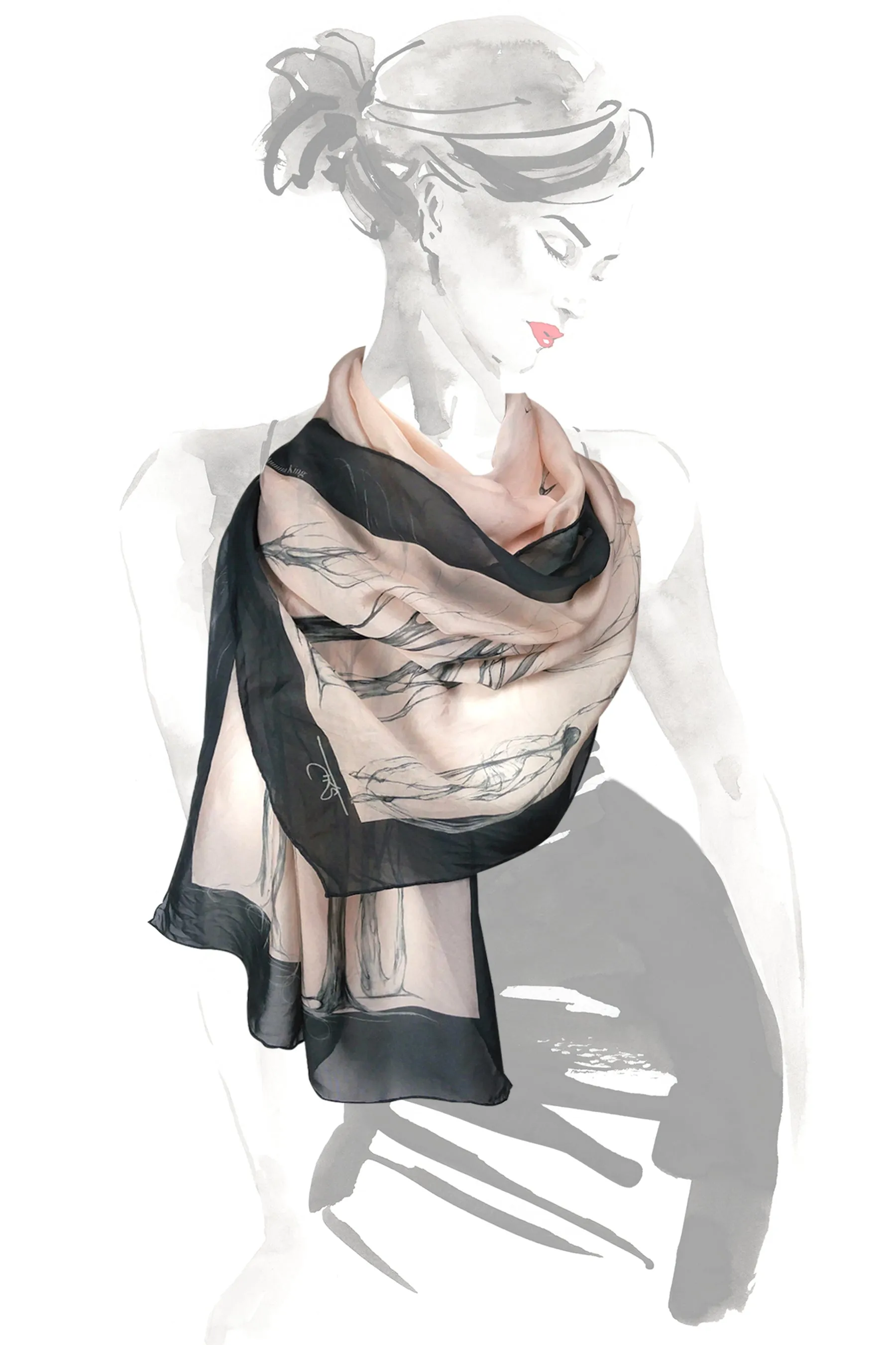 Égérie Muse Forest Border Silk Scarf Black on Light, more colours