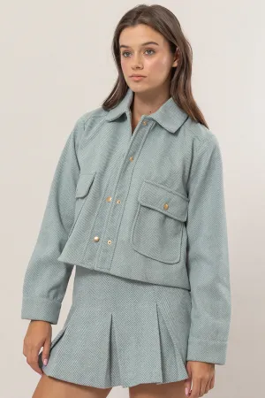 HF24F517-Herringbone Crop Button Down Jacket