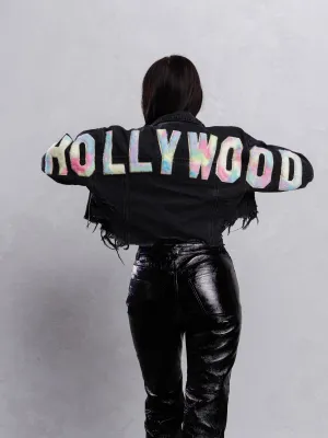 HOLLYWOOD SIGN Cotton Candy Crop Denim Jacket