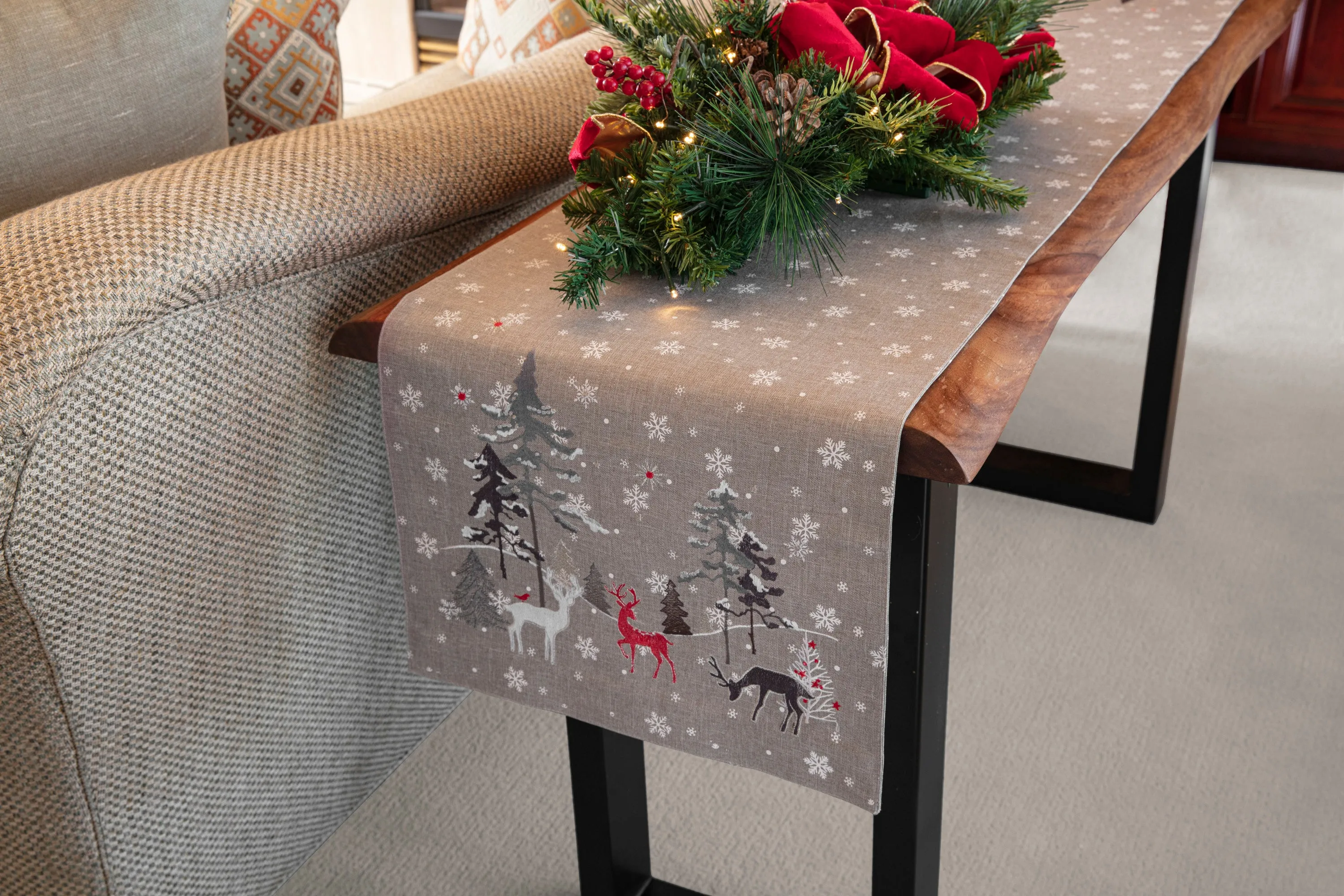 Indoor White Christmas Grey Tablerunner 72-inch Table Runner