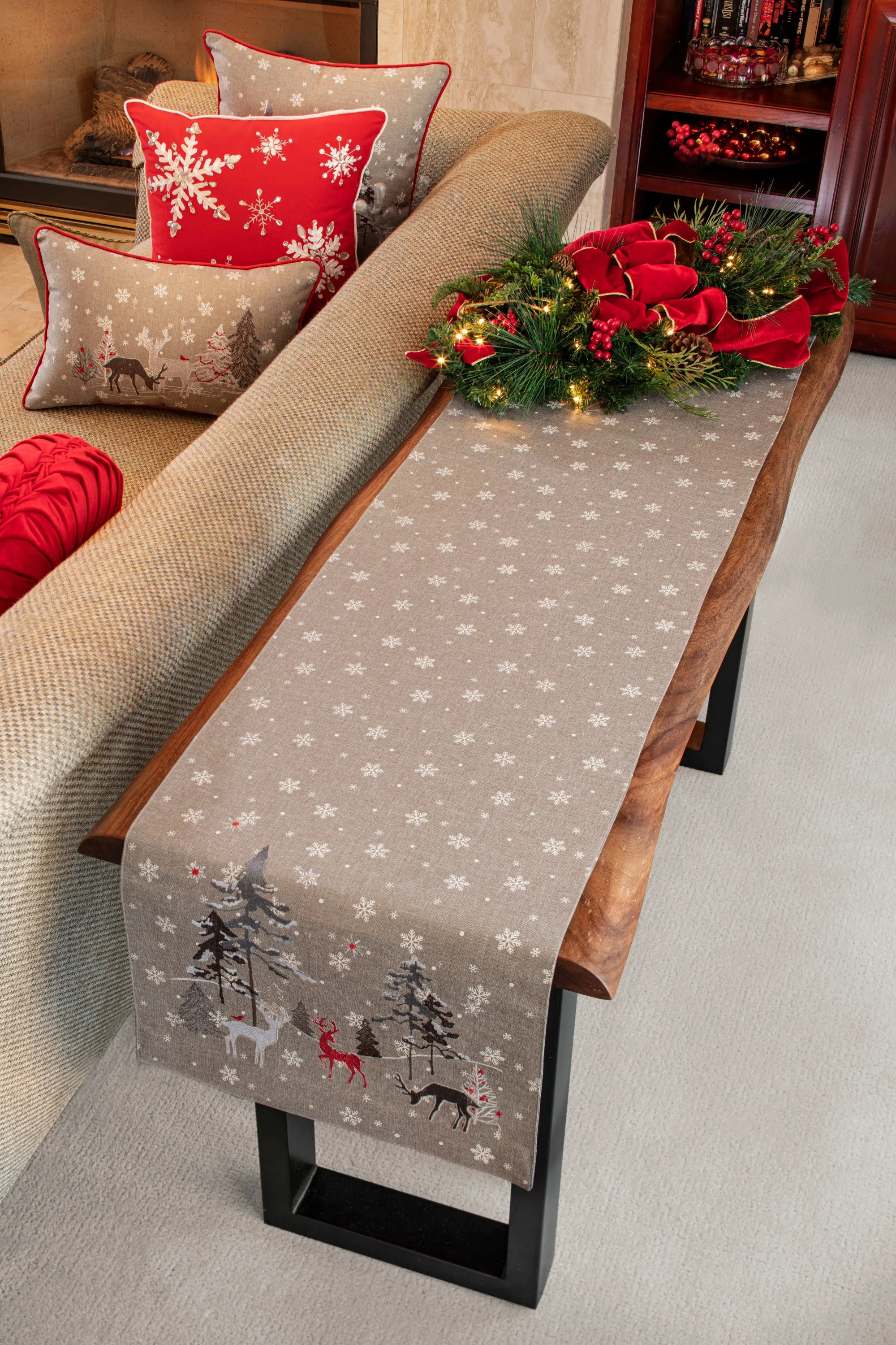 Indoor White Christmas Grey Tablerunner 72-inch Table Runner