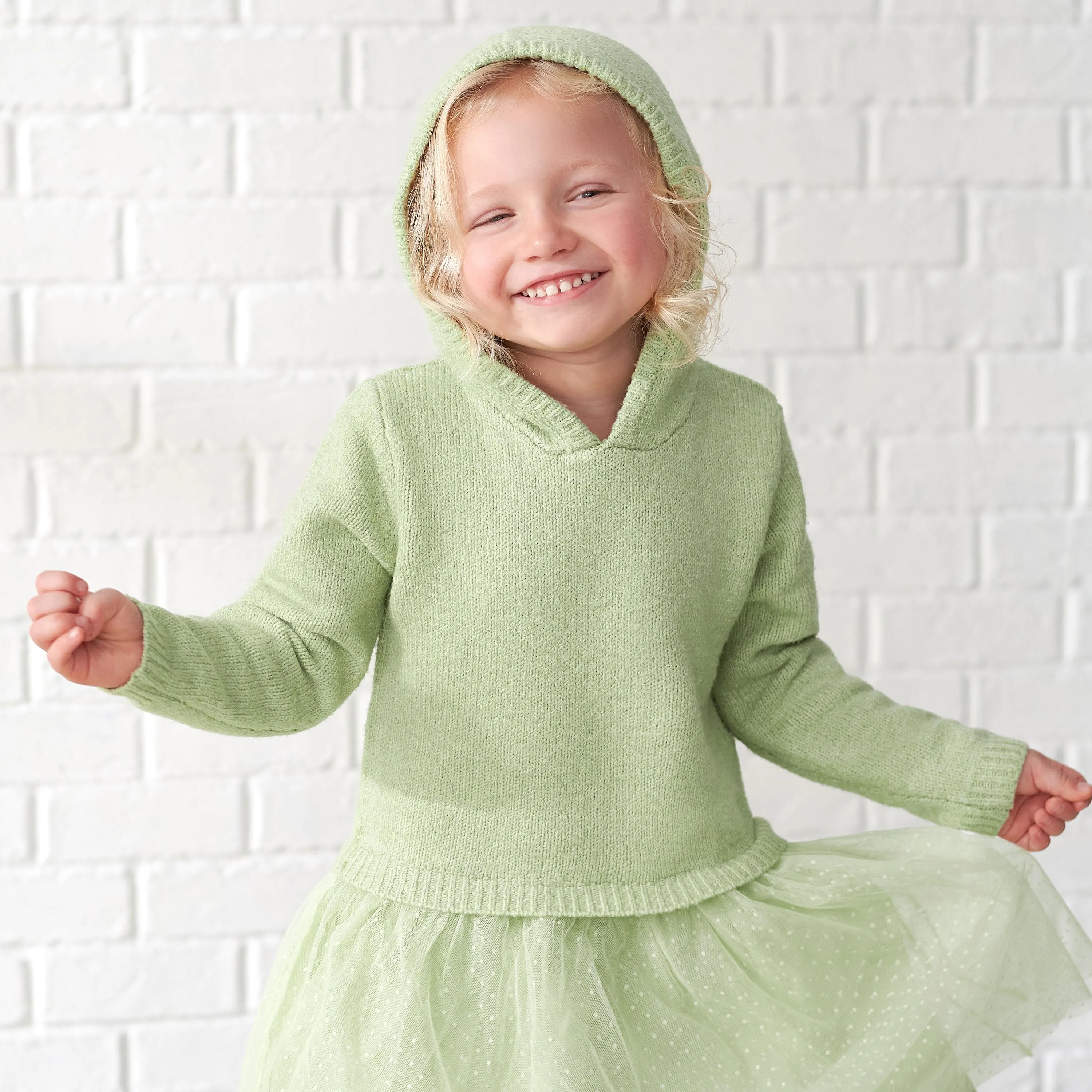 Infant & Toddler Girls Green Sweater Dress With Tulle Skirt