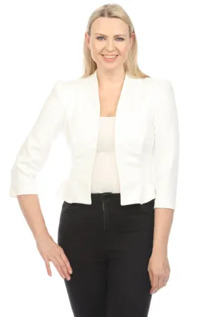 Joseph Ribkoff Vanilla Open Front Puffed Shoulder Cropped Jacket 241788