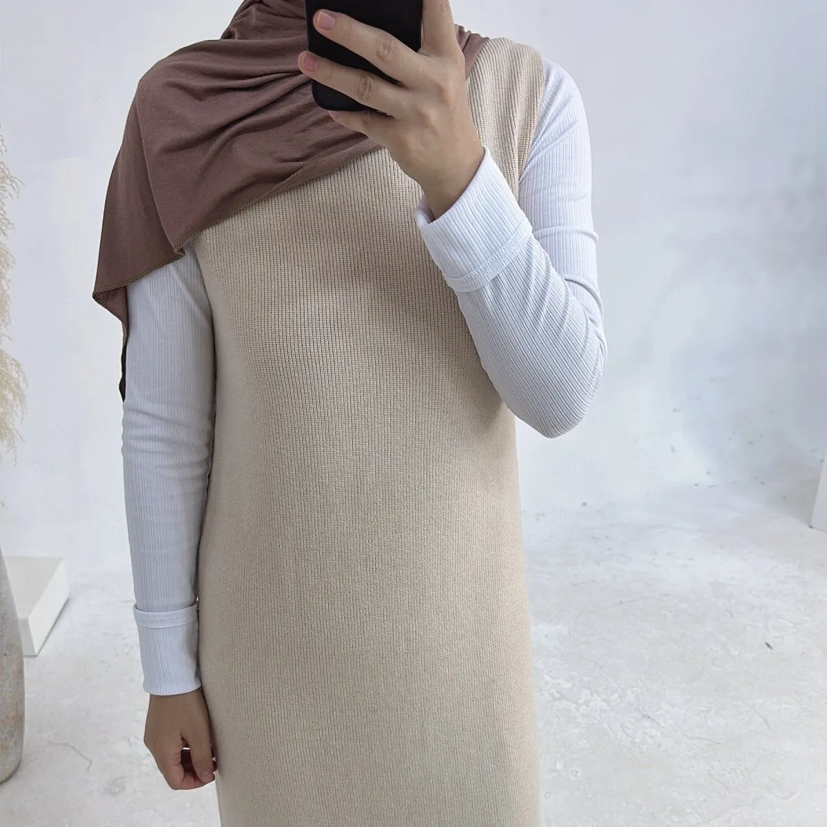 Knitted Open Abaya For Autumn and Winter, 2-Piece Set with Pockets (MOA103)