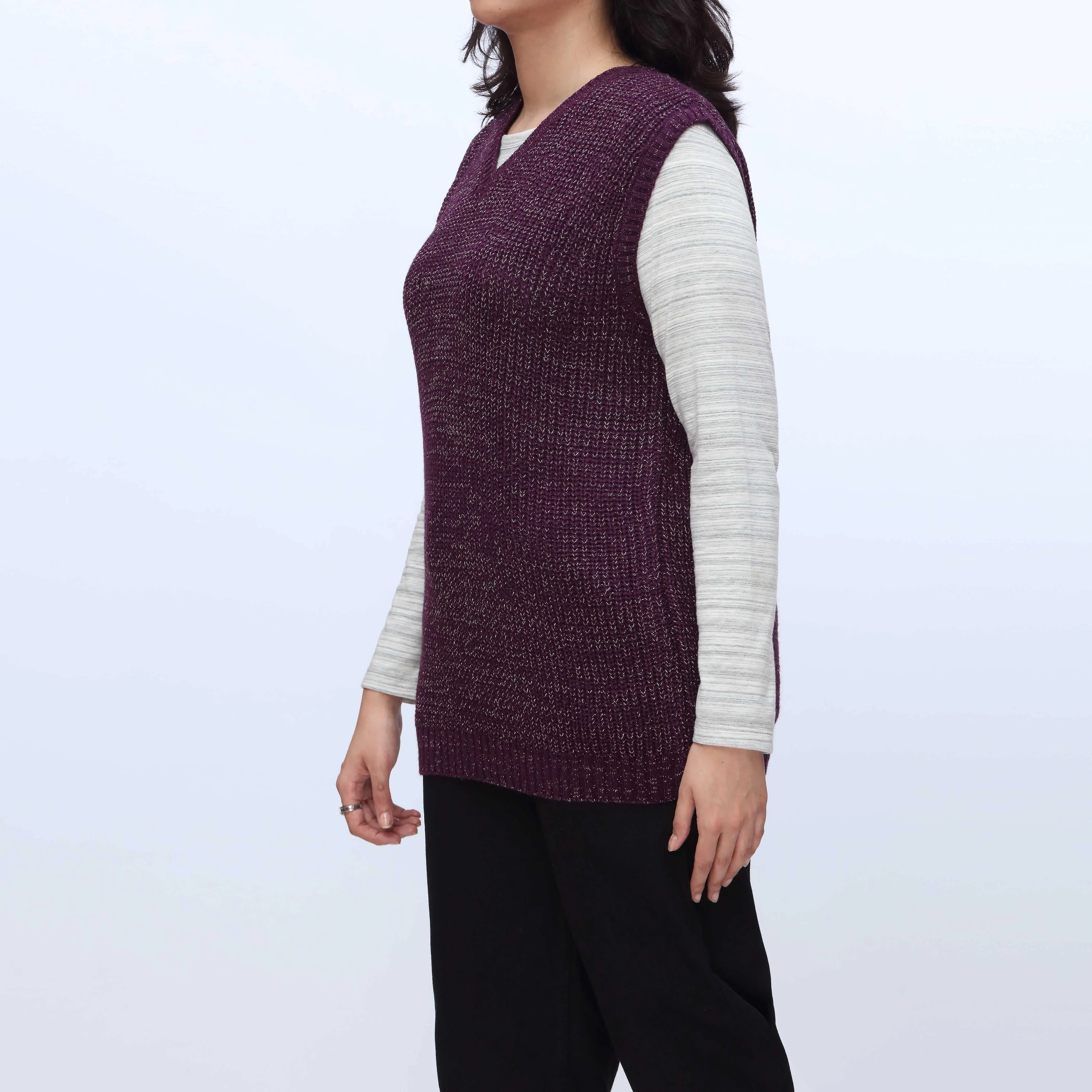 Lilac V Neck Sleeveless Pullover Sweater PW3903