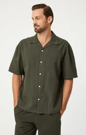 LINEN SHORT SLEEVE BUTTON-UP SHIRT IN ASPHALT