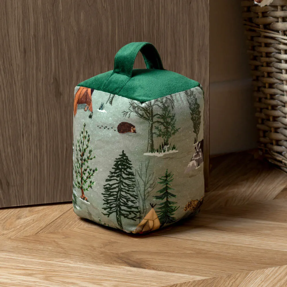 Lodge Wood Velvet Door Stop Oak Green