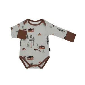 Long Sleeve Onesie - Moose on Green