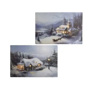 Lumineo 38cm Warm White LED Winter Scene Canvas Painting (Choice of 2)