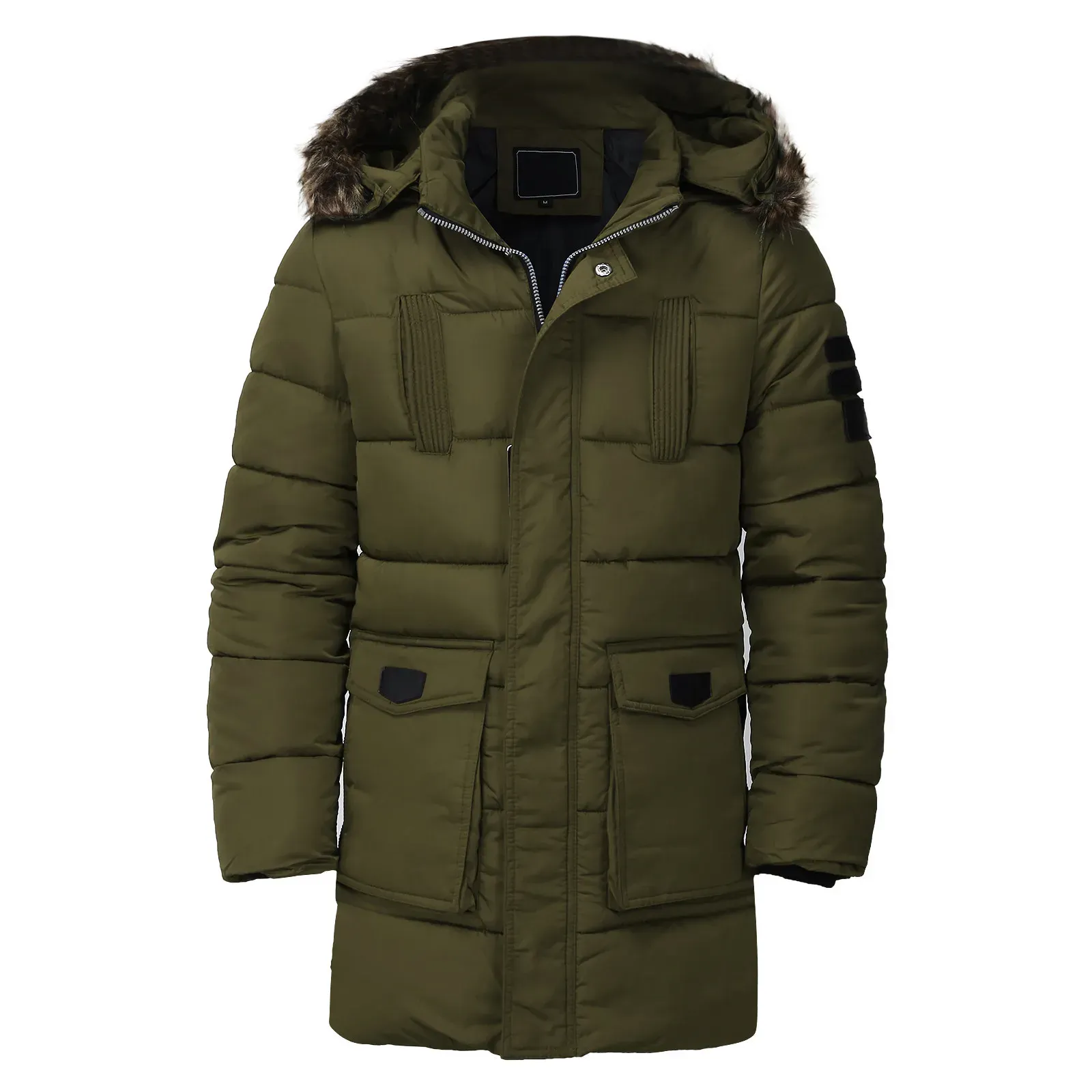 Men's parka winter jacket warmly lined with pockets and hood