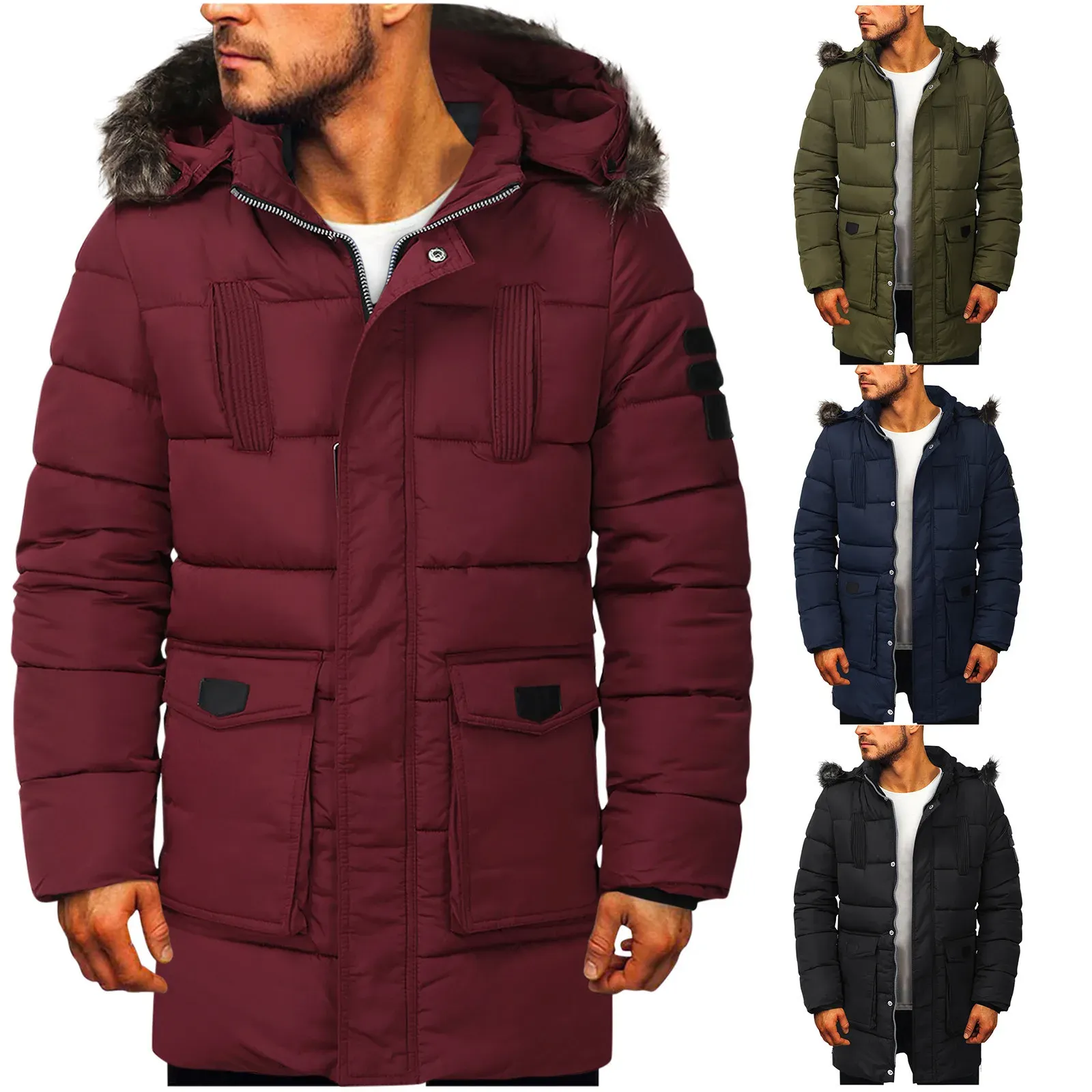 Men's parka winter jacket warmly lined with pockets and hood