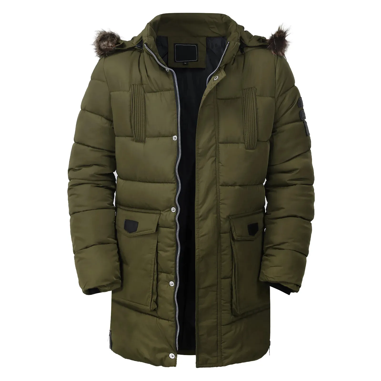 Men's parka winter jacket warmly lined with pockets and hood