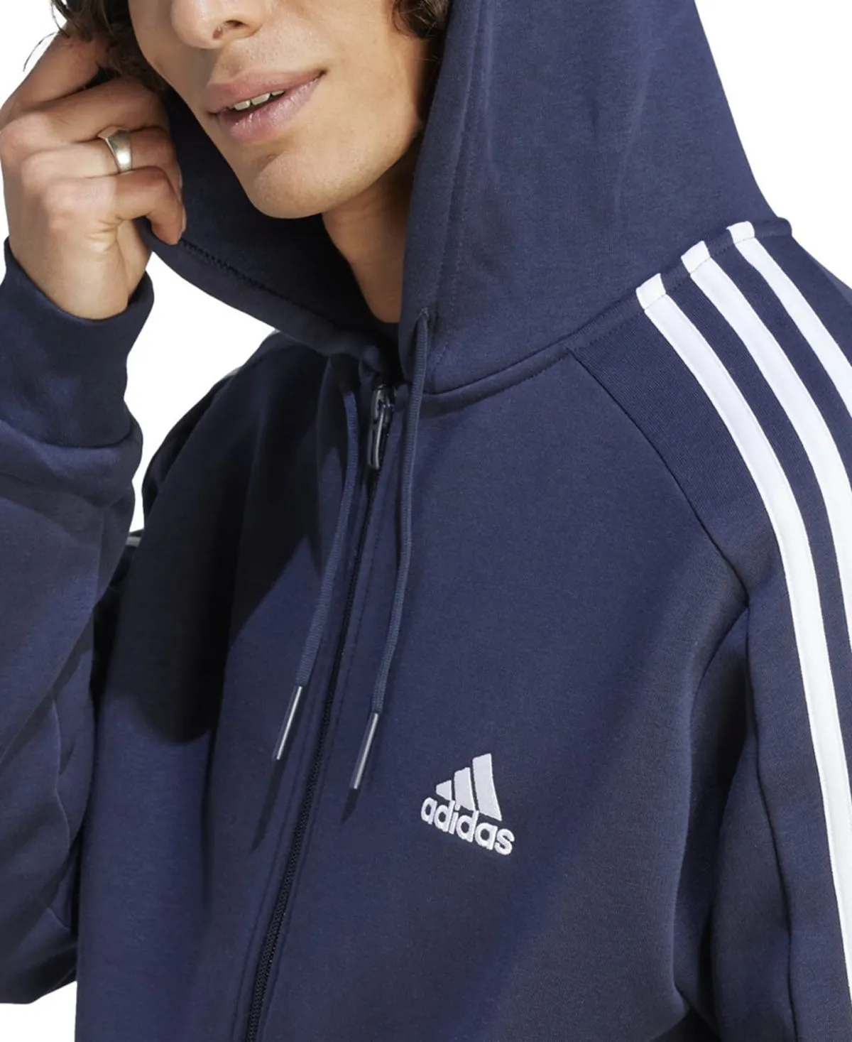 Men's Regular Fit 3 Stripe Fleece Sweatshirt with Full Zip , regular size , large size and tall adidas