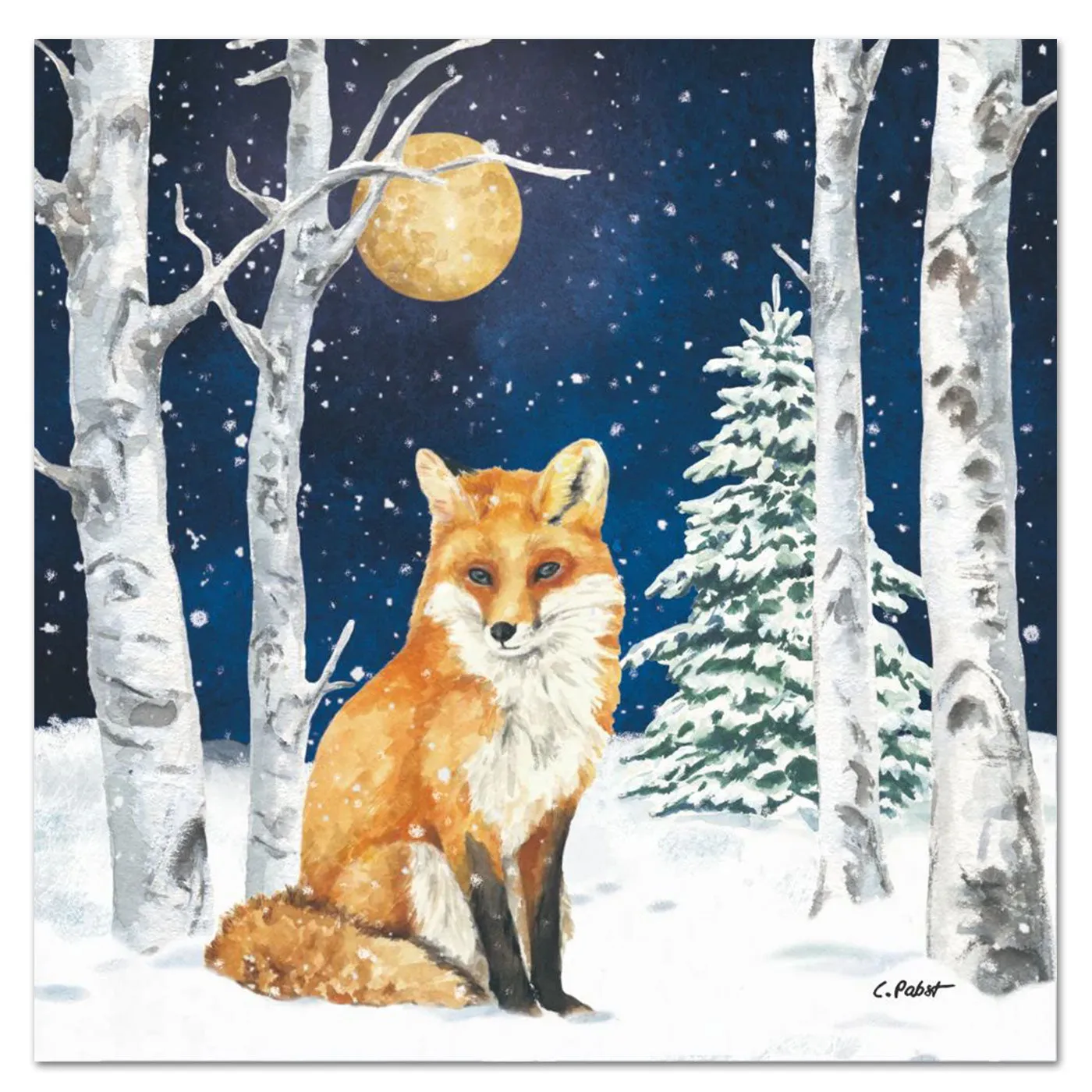 Midnight Moon Winter Fox Paper Luncheon Napkins