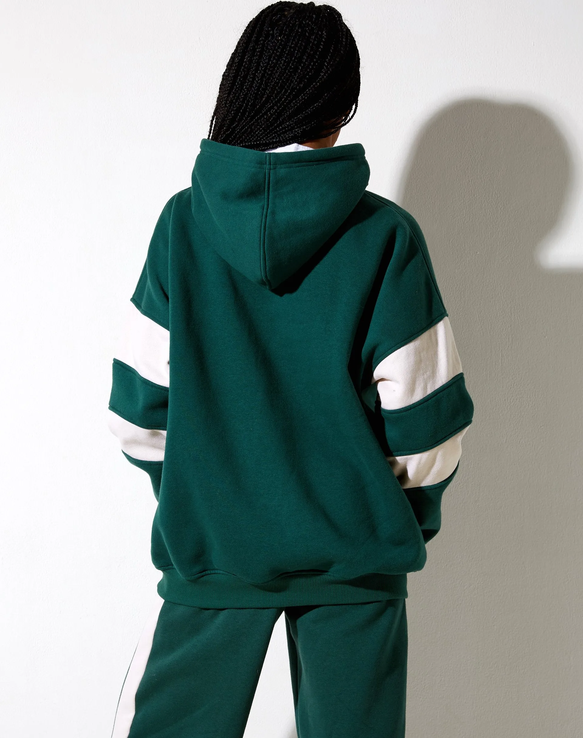 Mora Hoodie in Forest Green and Winter White Sporting Club Mix Embro