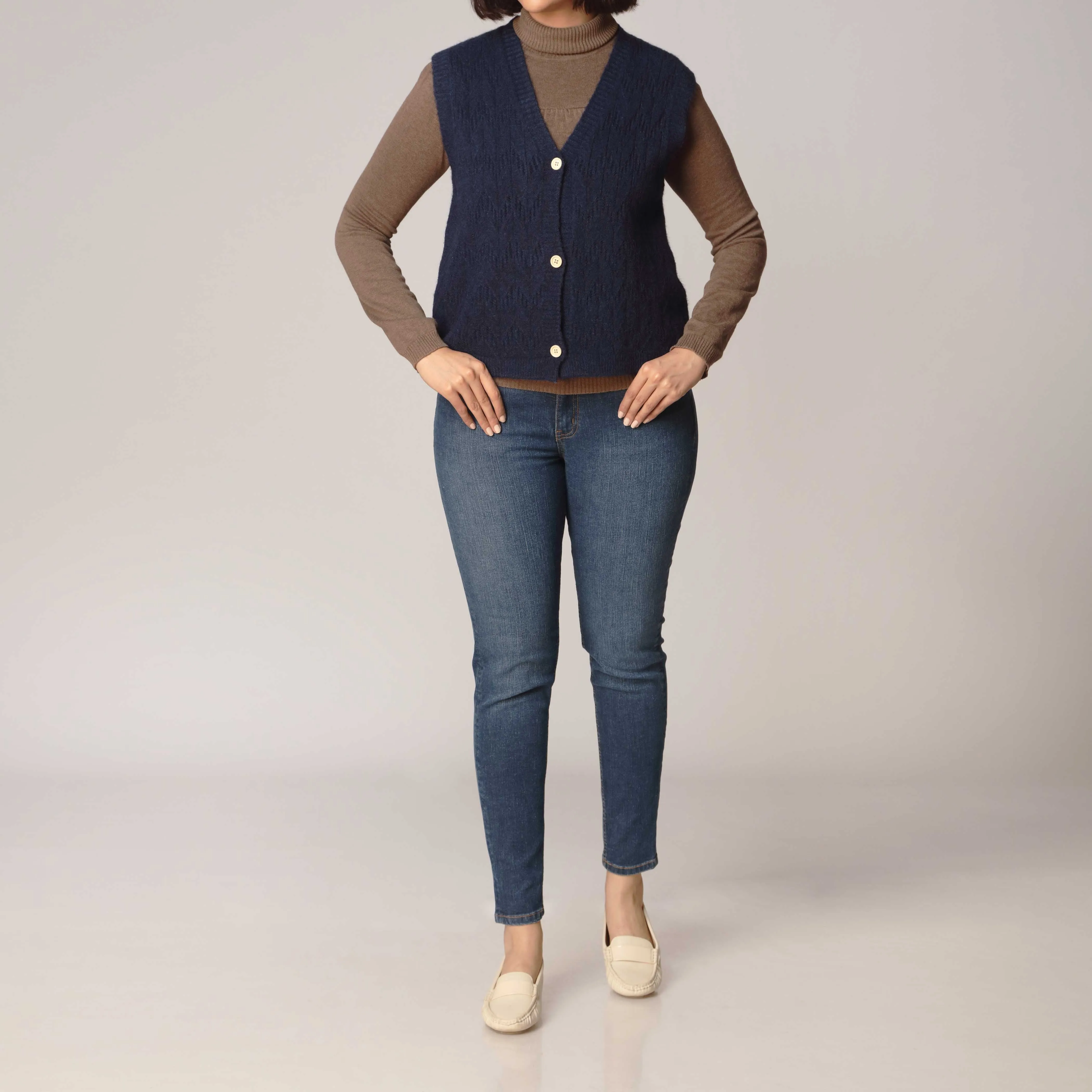 Navy Sleeveless Cardigan PW2917