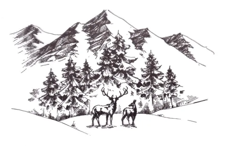 Nellie's Choice Stamp - Winter Landscape with Deer