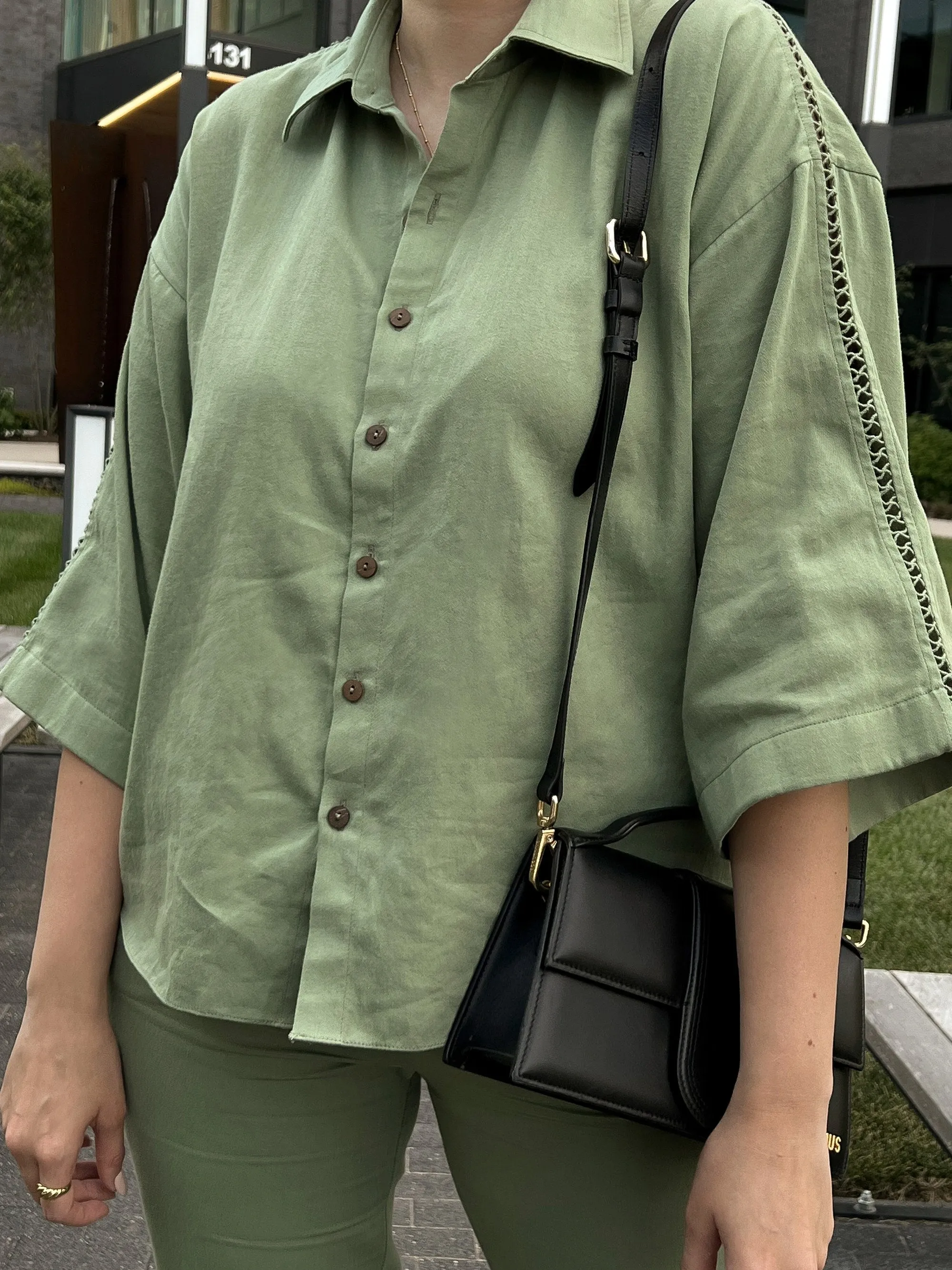 Olive Collared Short Shirt