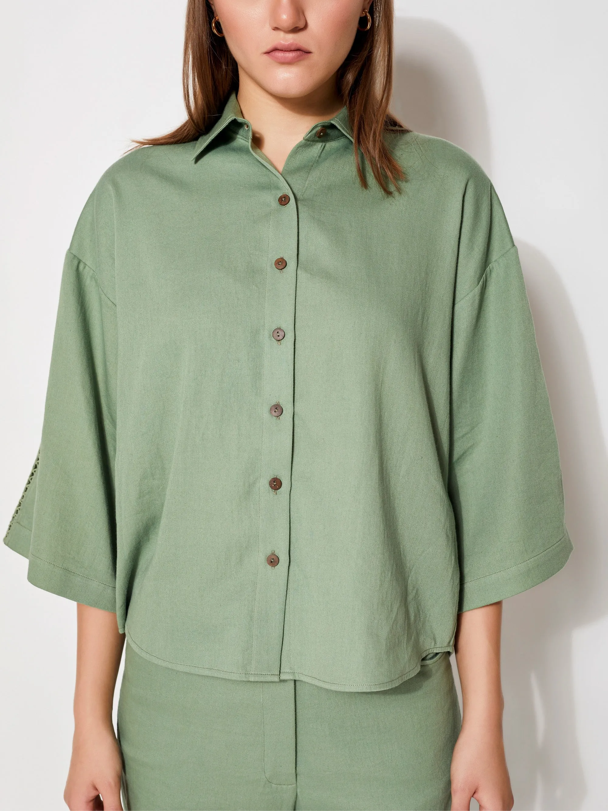 Olive Collared Short Shirt