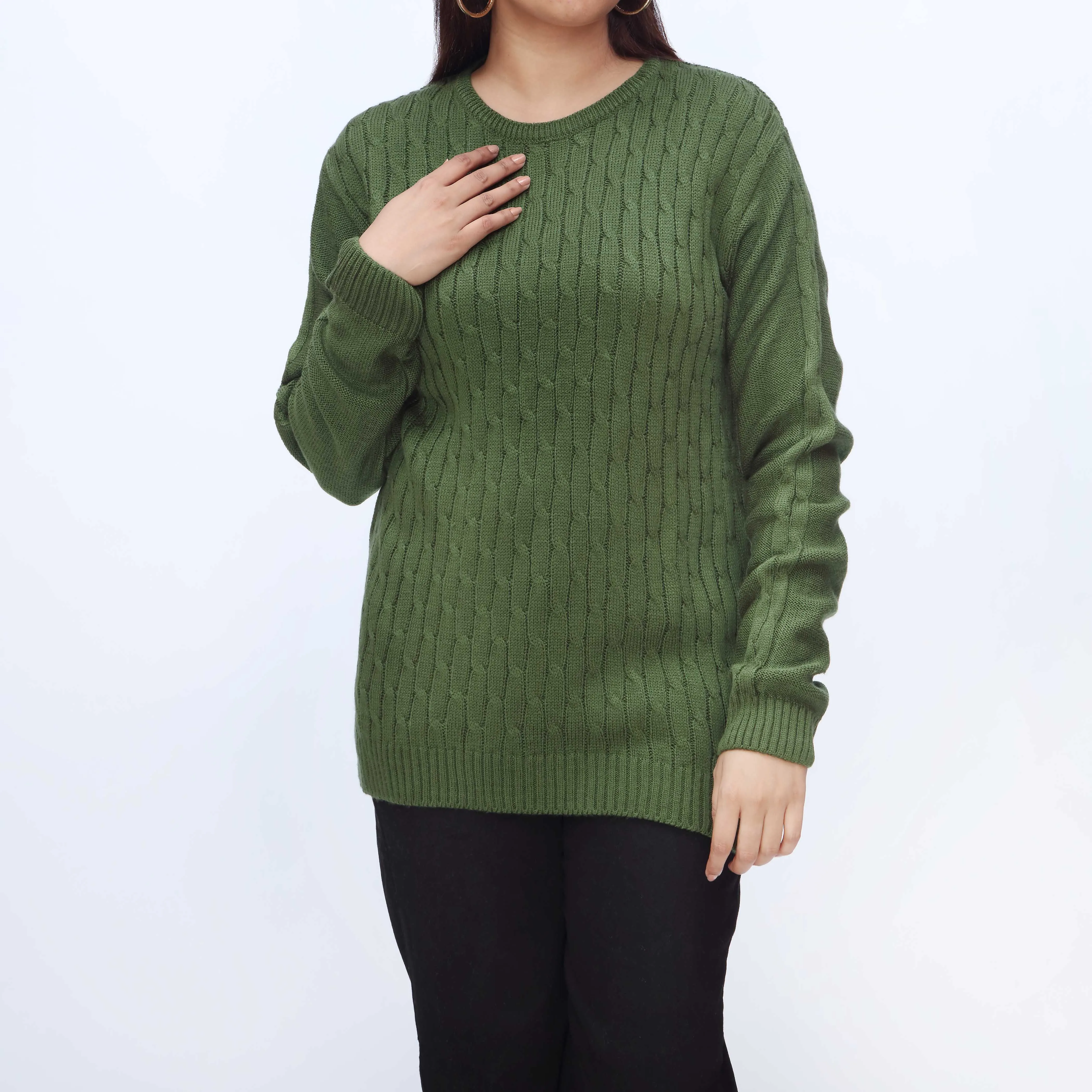 Olive Crew Neck Pullover Sweater PW3901