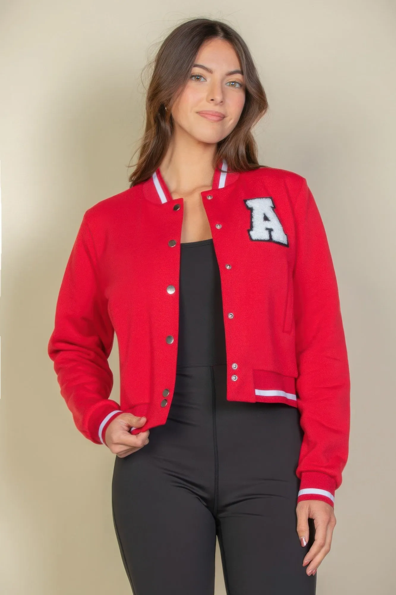 Patched Crop Varsity Jacket