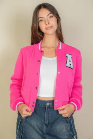 Patched Crop Varsity Jacket