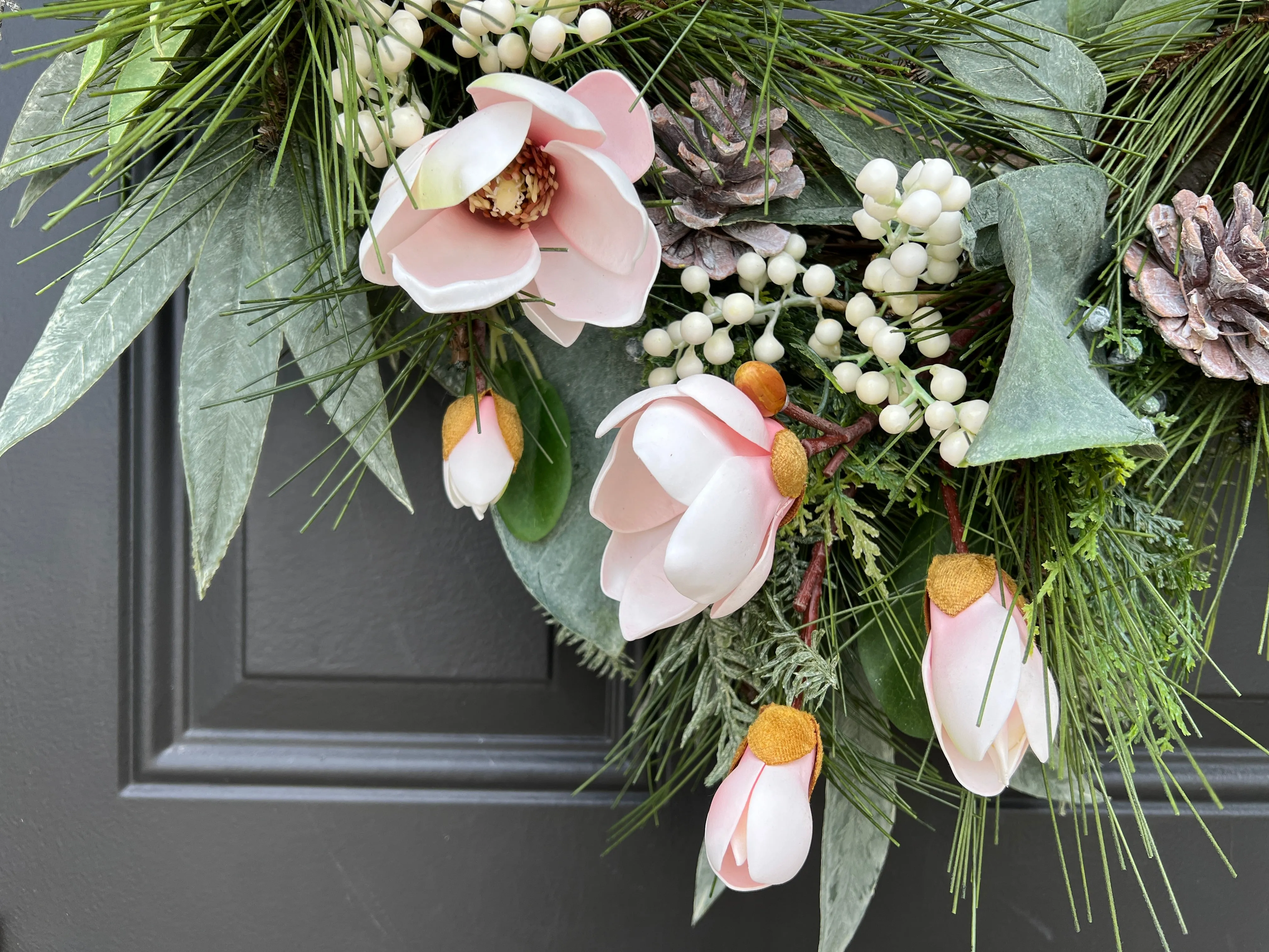 Pink Magnolia Winter Wreath