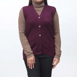 Plum Mid Length Sleeveless Cardigan PW3910