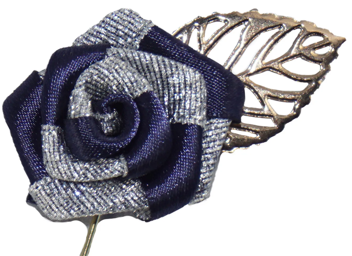 Prussian Blue / Silver Glitter Rose Lapel Pin