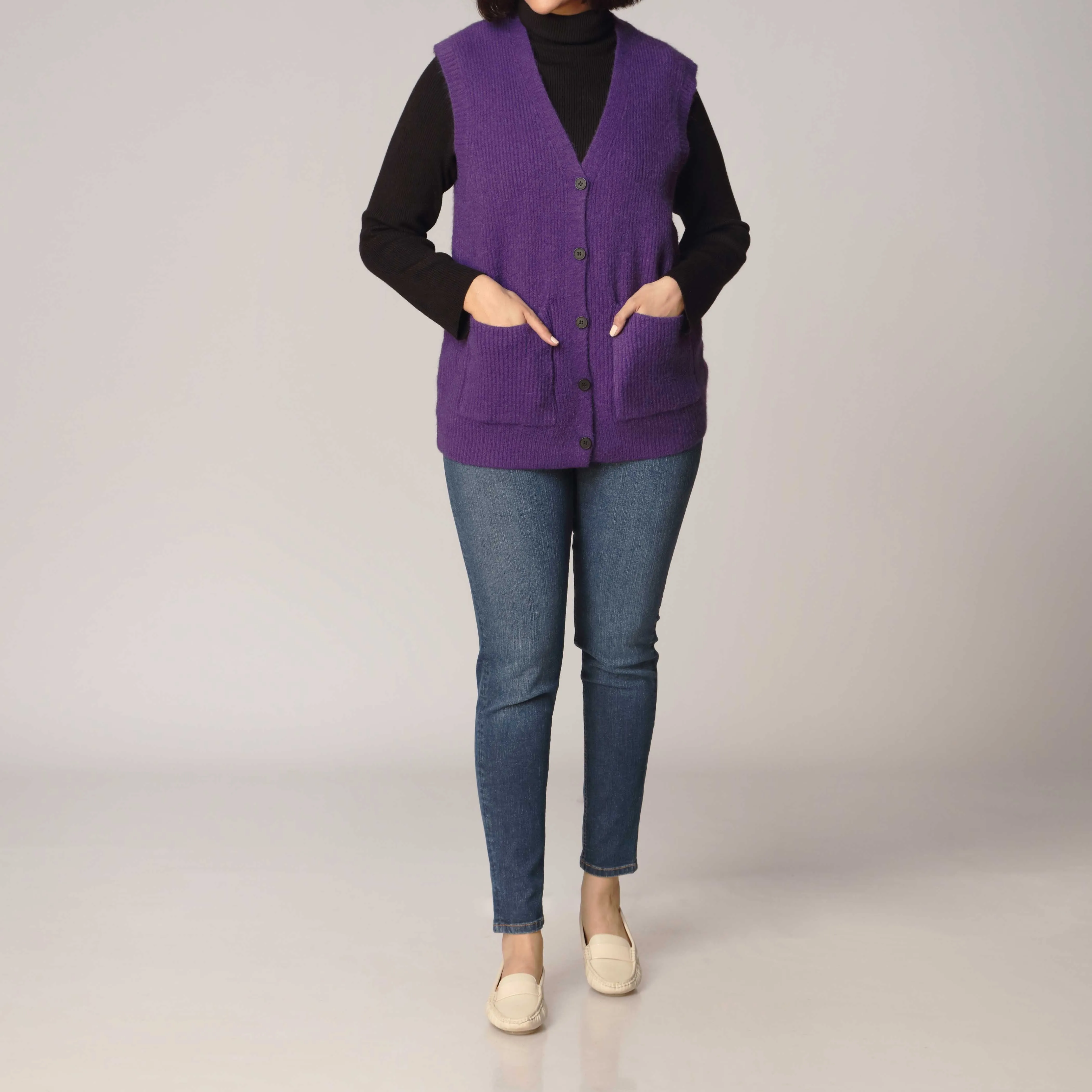 Purple Sleeveless Cardigan PW2922