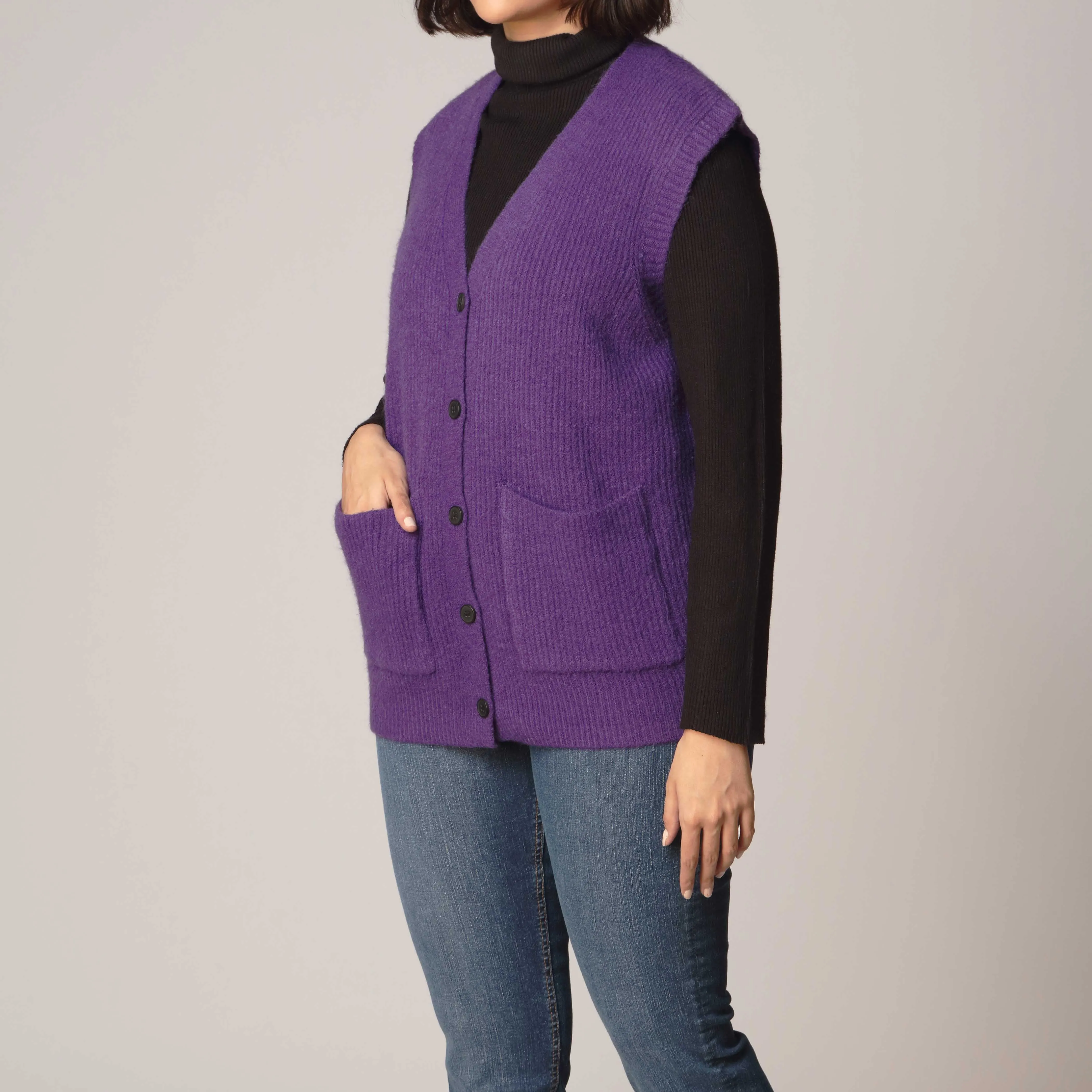 Purple Sleeveless Cardigan PW2922