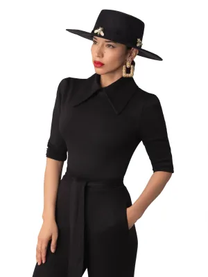 "Icon" Black Embellished Wide Brim Hat