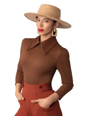 "Icon" Camel Embellished Wide Brim Hat