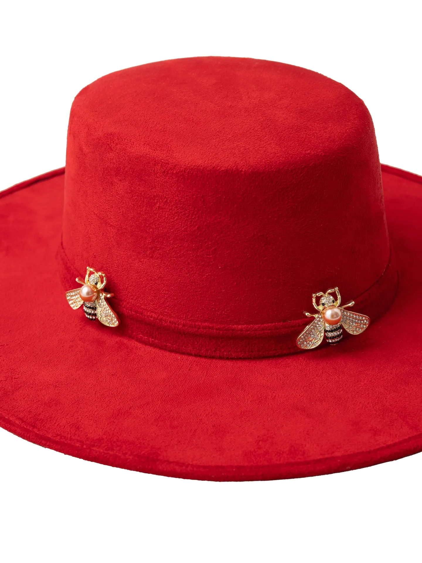 "Icon" Red Embellished Wide Brim Hat