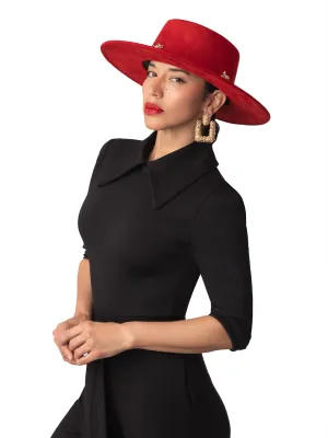 "Icon" Red Embellished Wide Brim Hat