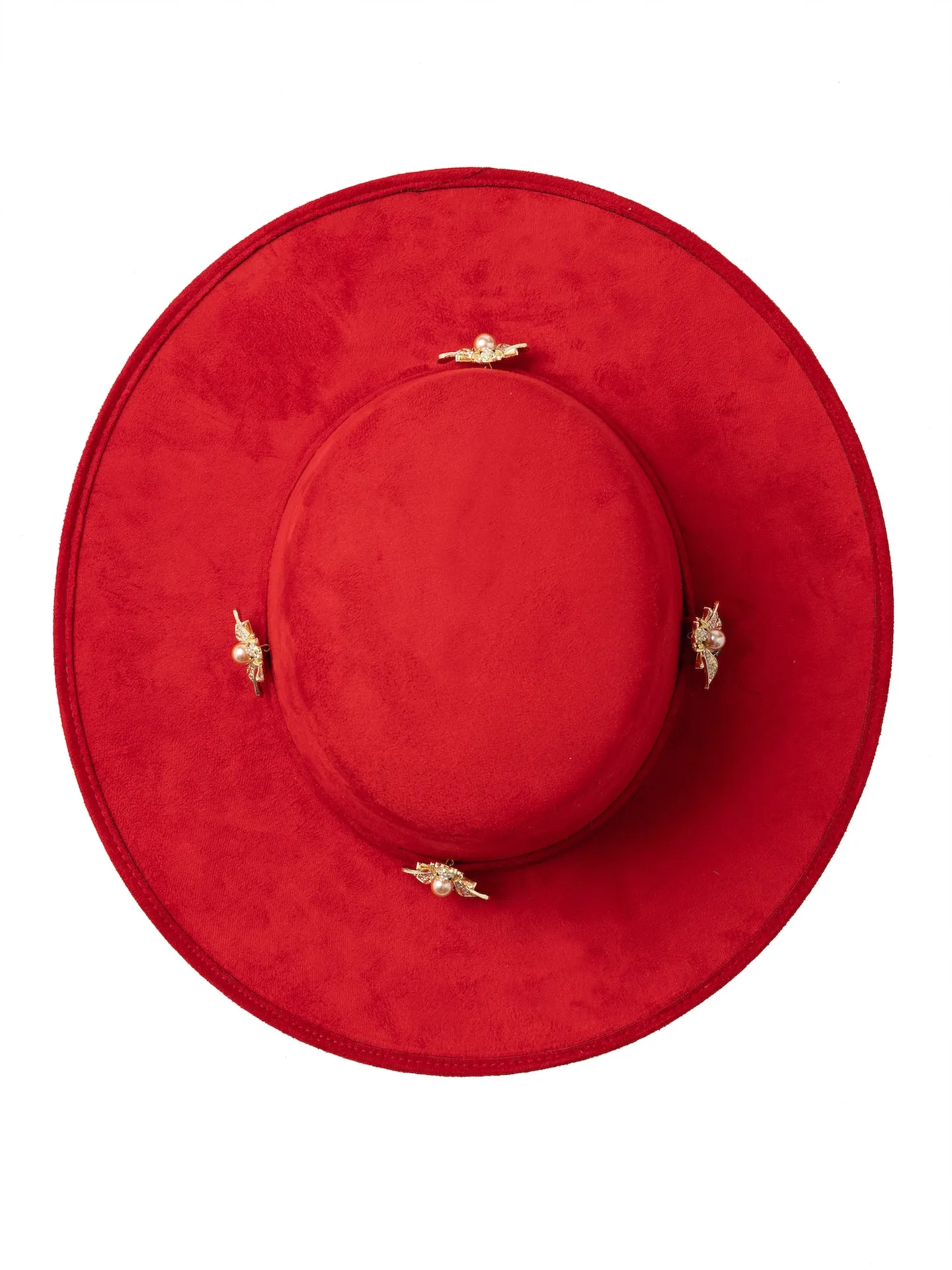 "Icon" Red Embellished Wide Brim Hat