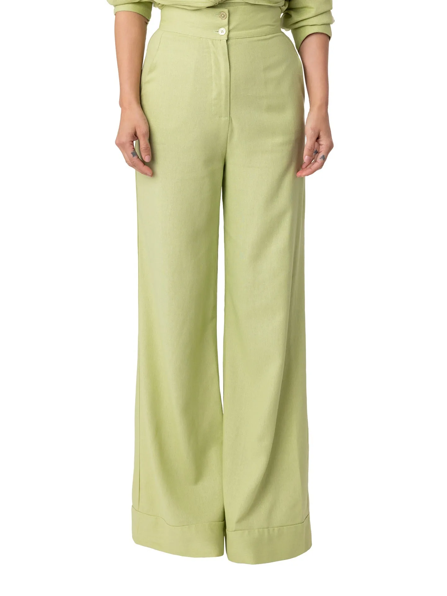 "Praslin" Sage High Waist Wide Leg Pants