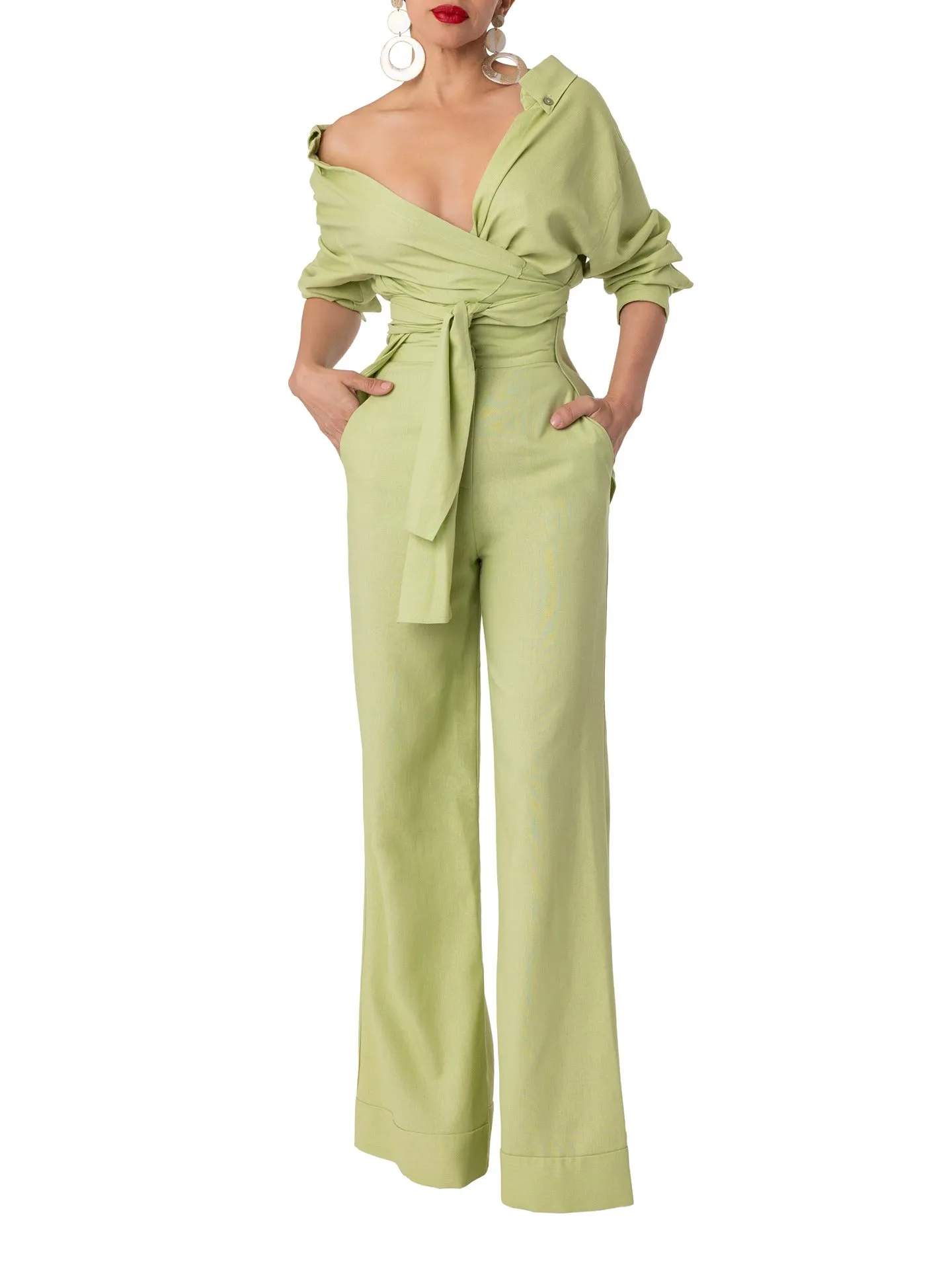 "Praslin" Sage High Waist Wide Leg Pants