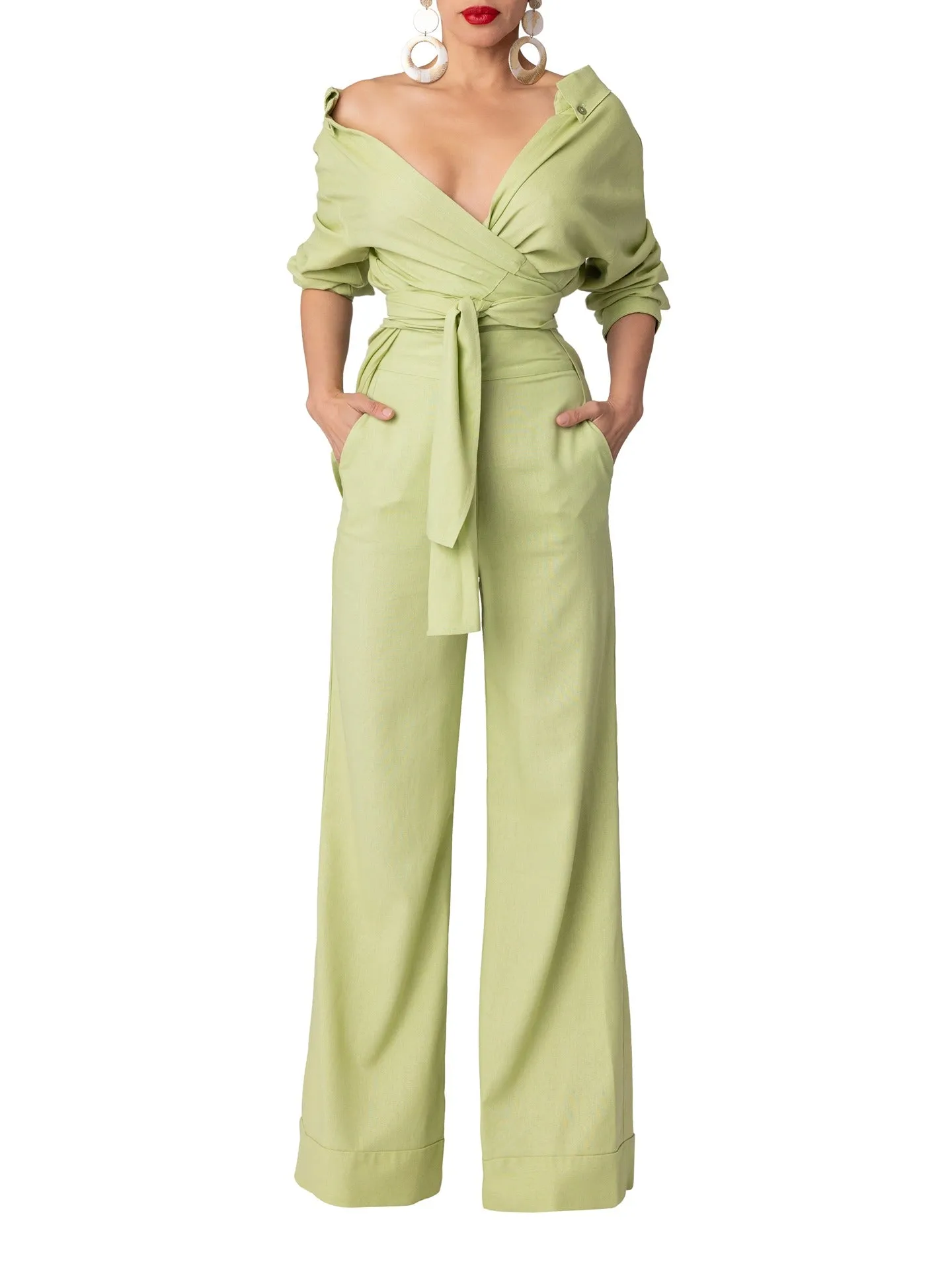 "Praslin" Sage High Waist Wide Leg Pants