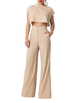 "Sting Ray" Tan High Waist Wide Leg Pants