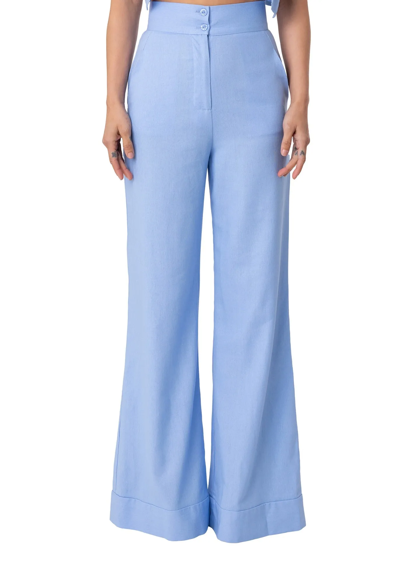 "Zakynthos" Lt. Blue High Waist Wide Leg Pants