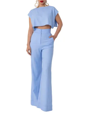 "Zakynthos" Lt. Blue High Waist Wide Leg Pants