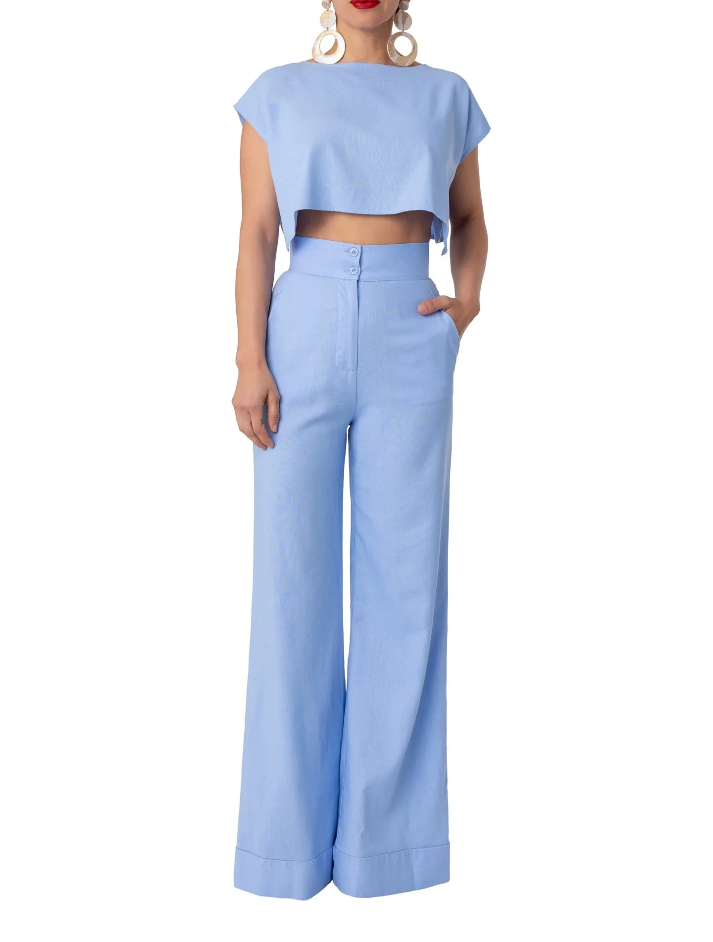 "Zakynthos" Lt. Blue High Waist Wide Leg Pants